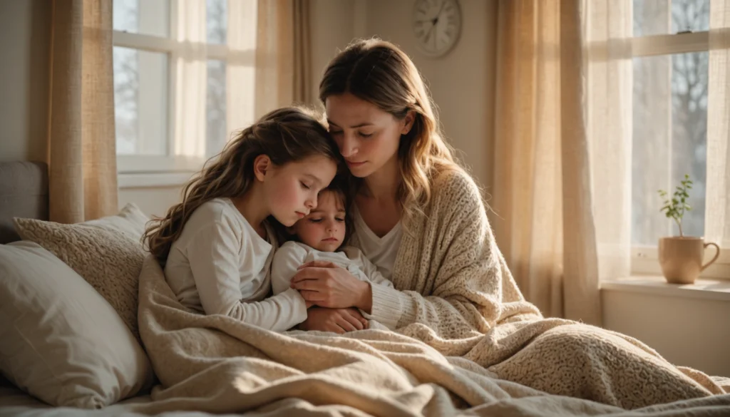 parent réconfortant un enfant malade